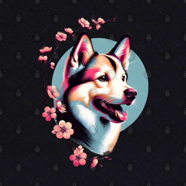 Norwegian Lundehund and Spring Cherry Blossoms Portrait by ArtRUs